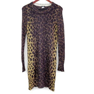 J.Crew Sweater Dress Leopard Mohair Brown Size S Statement Maximalist